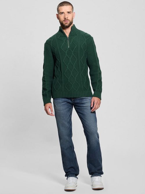 Guess Diamond Cable-Knit Half-Zip Sweater Groen | GUESS-SN31055