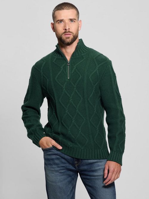 Guess Diamond Cable-Knit Half-Zip Sweater Groen | GUESS-SN31055