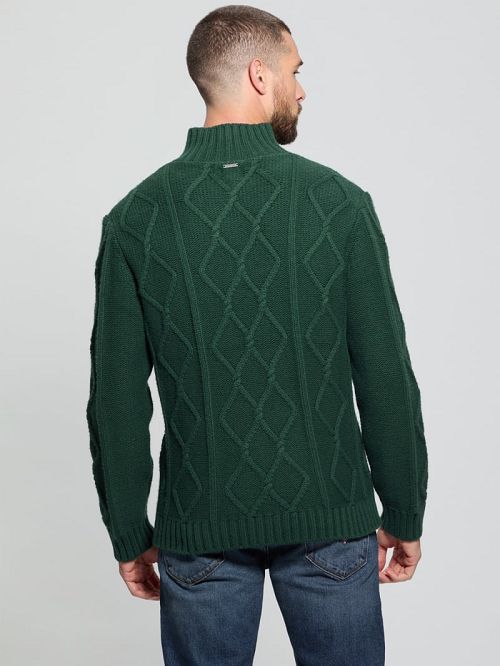 Guess Diamond Cable-Knit Half-Zip Sweater Groen | GUESS-SN31055
