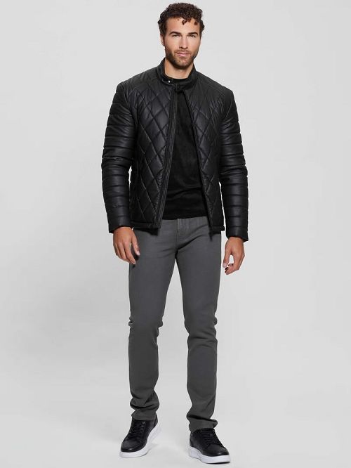 Guess Diamond Quilted Faux-Leather Jacket Zwart | GUESS-SN30875