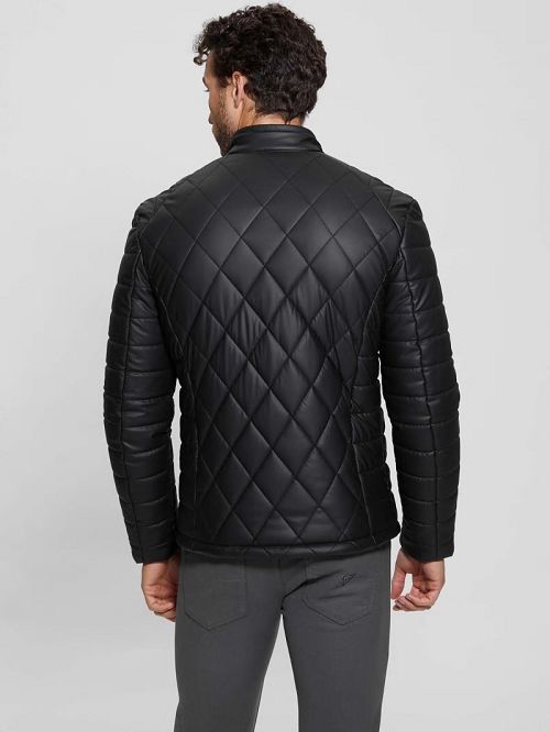 Guess Diamond Quilted Faux-Leather Jacket Zwart | GUESS-SN30875