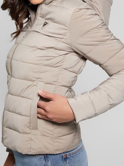 Guess Diann Heavy Hooded Puffer Jacket Beige | GUESS-SN28033