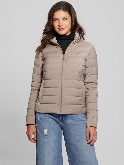 Guess Diann Heavy Hooded Puffer Jacket Beige | GUESS-SN28033