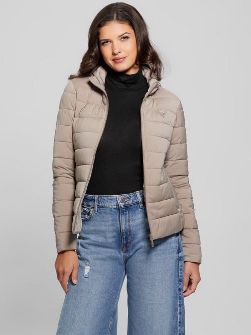 Guess Diann Heavy Hooded Puffer Jacket Beige | GUESS-SN28033