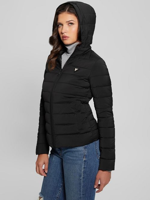 Guess Diann Heavy Hooded Puffer Jacket Zwart | GUESS-SN28027