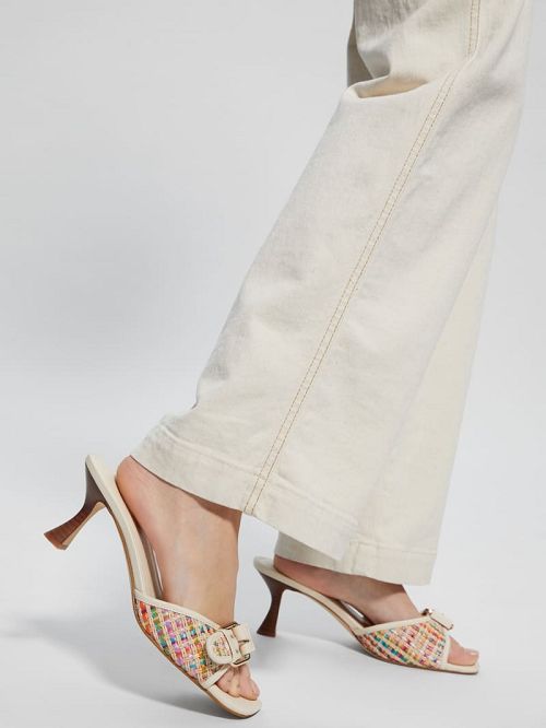 Guess Dista Buckled Logo Kitten Heels Beige | GUESS-SN29748