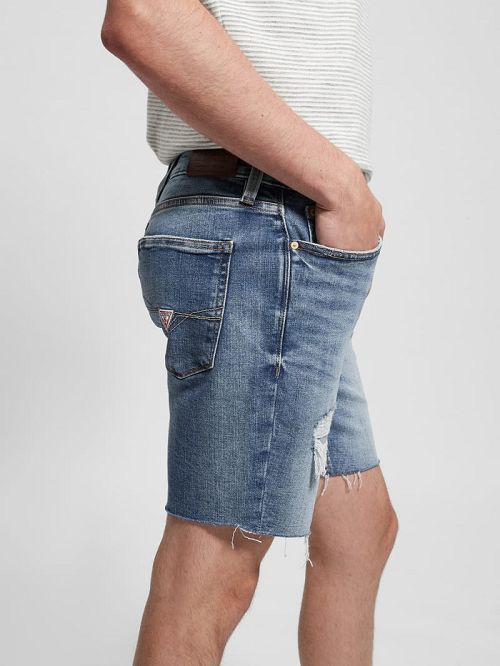 Guess Distressed Denim Shorts Blauw | GUESS-SN31370