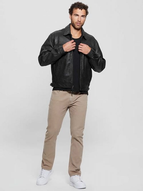 Guess Distressed Leather Flight Jacket Zwart | GUESS-SN30882