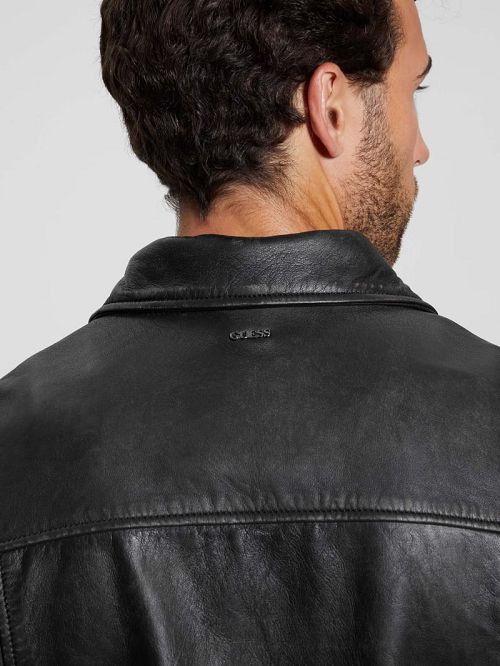 Guess Distressed Leather Flight Jacket Zwart | GUESS-SN30882
