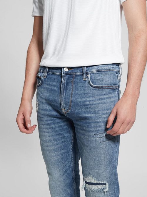 Guess Distressed Straight Jeans Blauw | GUESS-SN30362