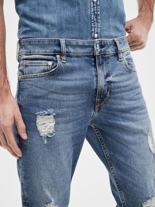 Guess Distressed Tapered Jeans Blauw | GUESS-SN30353