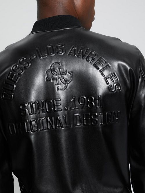 Guess District Faux-Leather Signature Jacket Zwart | GUESS-SN30871