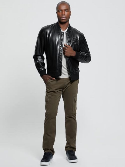 Guess District Faux-Leather Signature Jacket Zwart | GUESS-SN30871