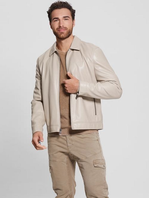 Guess District Faux-Leather Zip Jacket Beige | GUESS-SN30753