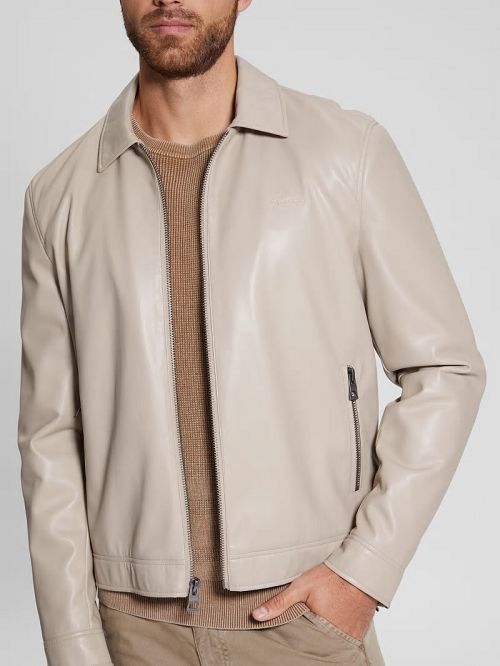 Guess District Faux-Leather Zip Jacket Beige | GUESS-SN30753