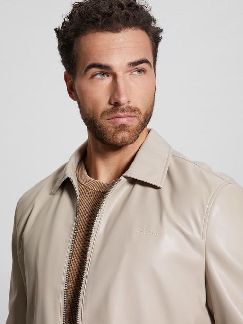 Guess District Faux-Leather Zip Jacket Beige | GUESS-SN30753