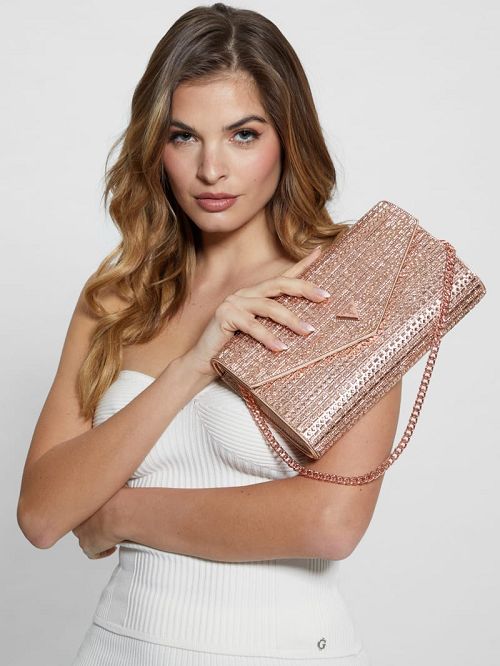 Guess Dofy Crystal Baguette Bag Roze Goud | GUESS-SN28792