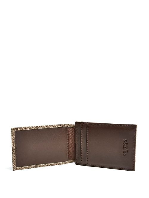 Guess Don Logo-Print Magnetic Card Case Beige | GUESS-SN29476