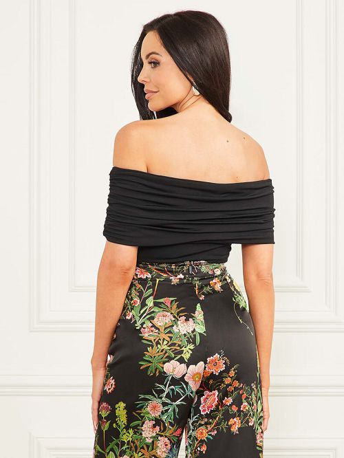 Guess Dora Off-the-Shoulder Bodysuit Zwart | GUESS-SN27101