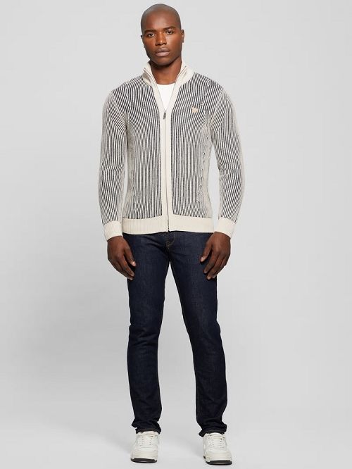 Guess Eco Alden Ribbed Cardigan Vanise Sweater Zwart Wit | GUESS-SN30915