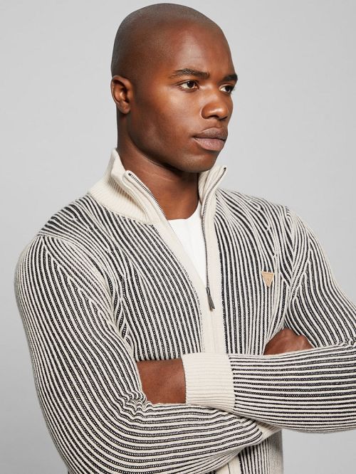 Guess Eco Alden Ribbed Cardigan Vanise Sweater Zwart Wit | GUESS-SN30915