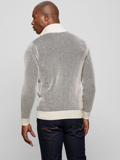 Guess Eco Alden Ribbed Cardigan Vanise Sweater Zwart Wit | GUESS-SN30915