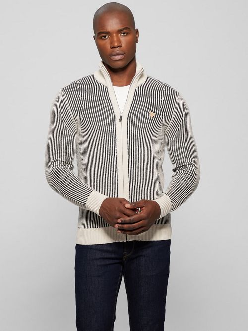 Guess Eco Alden Ribbed Cardigan Vanise Sweater Zwart Wit | GUESS-SN30915