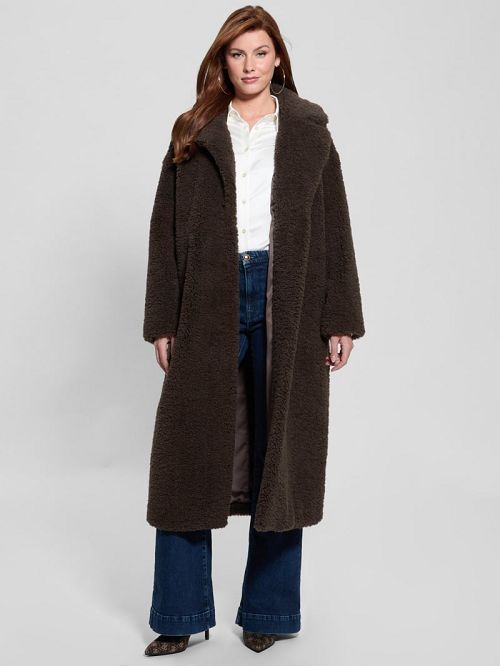 Guess Eco Alina Teddy Longline Coat Bruin | GUESS-SN27901