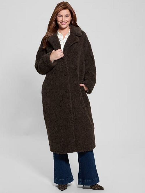 Guess Eco Alina Teddy Longline Coat Bruin | GUESS-SN27901