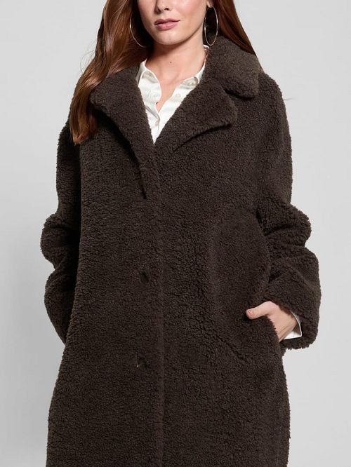 Guess Eco Alina Teddy Longline Coat Bruin | GUESS-SN27901