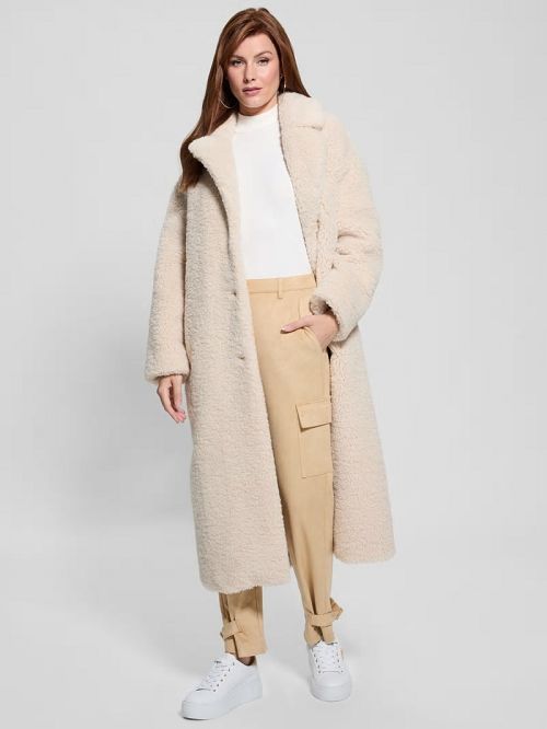 Guess Eco Alina Teddy Longline Coat Wit | GUESS-SN27902