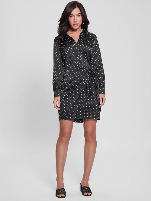 Guess Eco Alya Printed Dress Zwart Wit | GUESS-SN26956
