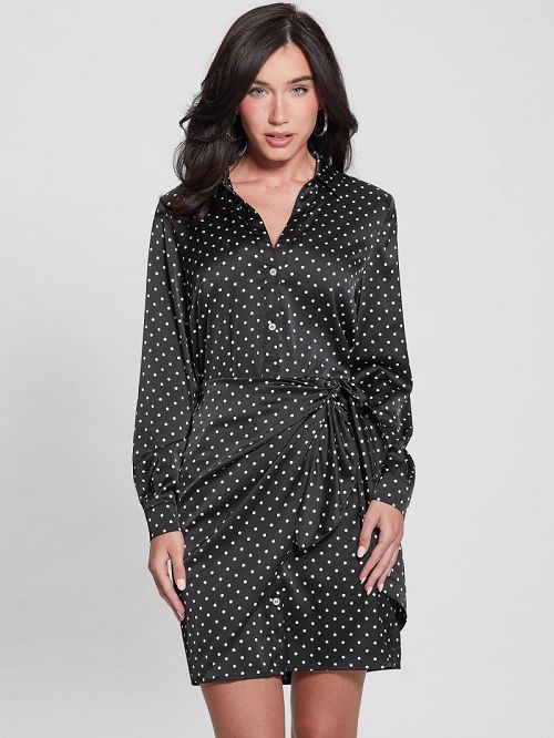 Guess Eco Alya Printed Dress Zwart Wit | GUESS-SN26956