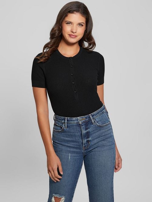 Guess Eco Anders Henley Bodysuit Zwart | GUESS-SN27430