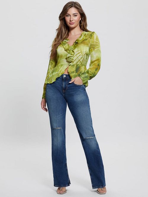 Guess Eco Angie Ruffle Top Groen | GUESS-SN27502
