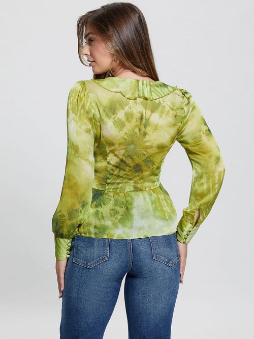 Guess Eco Angie Ruffle Top Groen | GUESS-SN27502