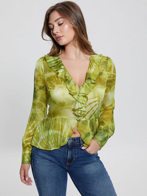Guess Eco Angie Ruffle Top Groen | GUESS-SN27502