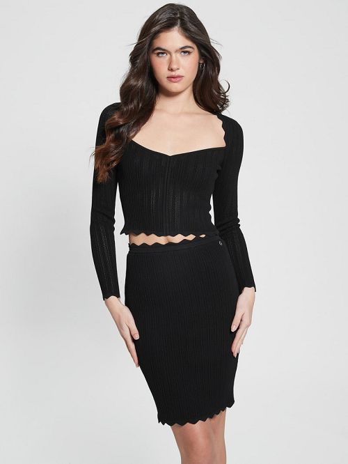 Guess Eco Anjela Pointelle Top Zwart | GUESS-SN27655