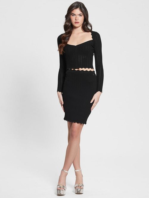 Guess Eco Anjela Pointelle Top Zwart | GUESS-SN27182
