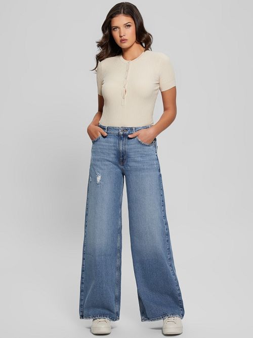 Guess Eco Bellflower Wide Leg Jeans Blauw | GUESS-SN26663