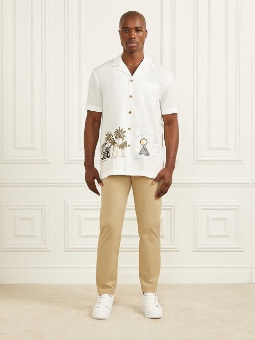 Guess Eco Billy Embroidered Bowling Shirt Wit | GUESS-SN31180