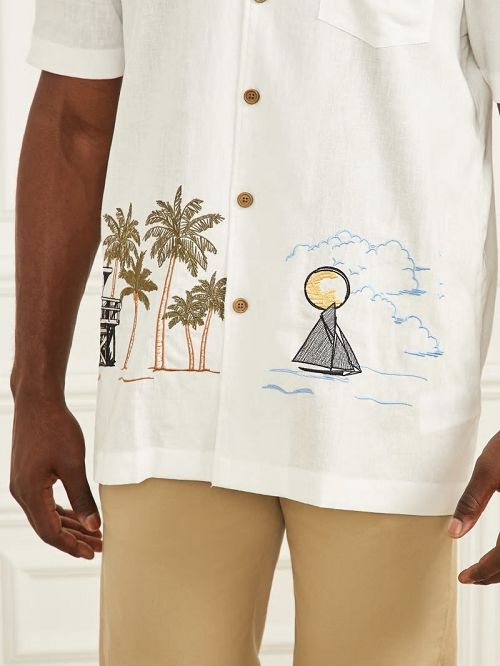 Guess Eco Billy Embroidered Bowling Shirt Wit | GUESS-SN31180