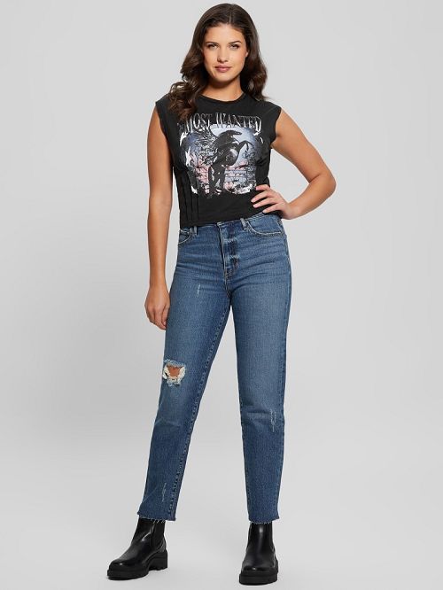 Guess Eco Black Stallion Corset Tee Zwart | GUESS-SN27331