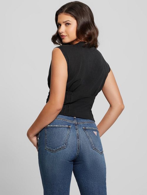 Guess Eco Black Stallion Corset Tee Zwart | GUESS-SN27331