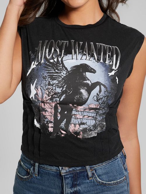 Guess Eco Black Stallion Corset Tee Zwart | GUESS-SN27331