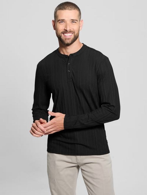 Guess Eco Brentwood Knit Henley Zwart | GUESS-SN30713