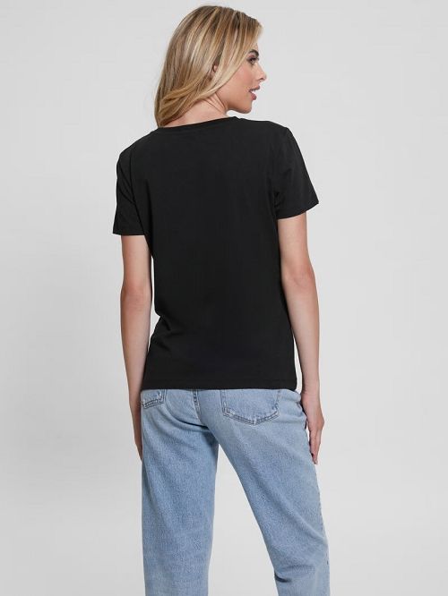 Guess Eco Briana Rhinestone Tee Zwart | GUESS-SN27261