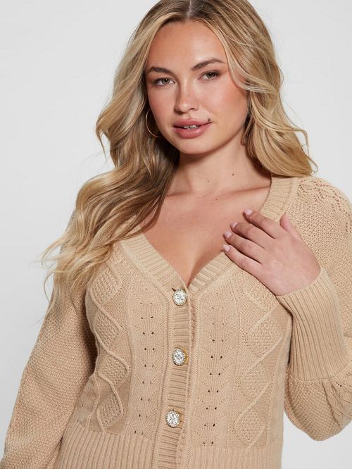Guess Eco Brielle Cardigan Sweater Beige | GUESS-SN27792