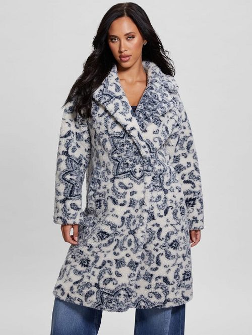 Guess Eco Carolina Printed Sherpa Coat Blauw | GUESS-SN27958