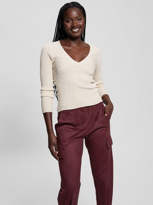 Guess Eco Cirila Ribbed Sweater Top Wit | GUESS-SN27714